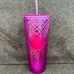 NEW! Starbucks Pink Fuchsia Iridescent Diamond Jeweled Tumbler 24oz